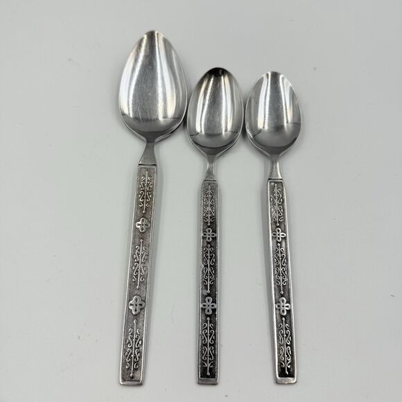 3 Stainless Kashmir Serving Spoon Place Soup MCM Decor Replacements Nasco Modern - Picture 2 of 6